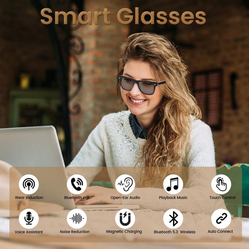 Jacuate Bluetooth Audio Smart Glasses for Women Men,Polarized Bluetooth Sunglasses with Open Ear Speaker,Voice Control, Hands-Free Calls & Built-in Microphone for iPhone Android Music/Work - Image 2